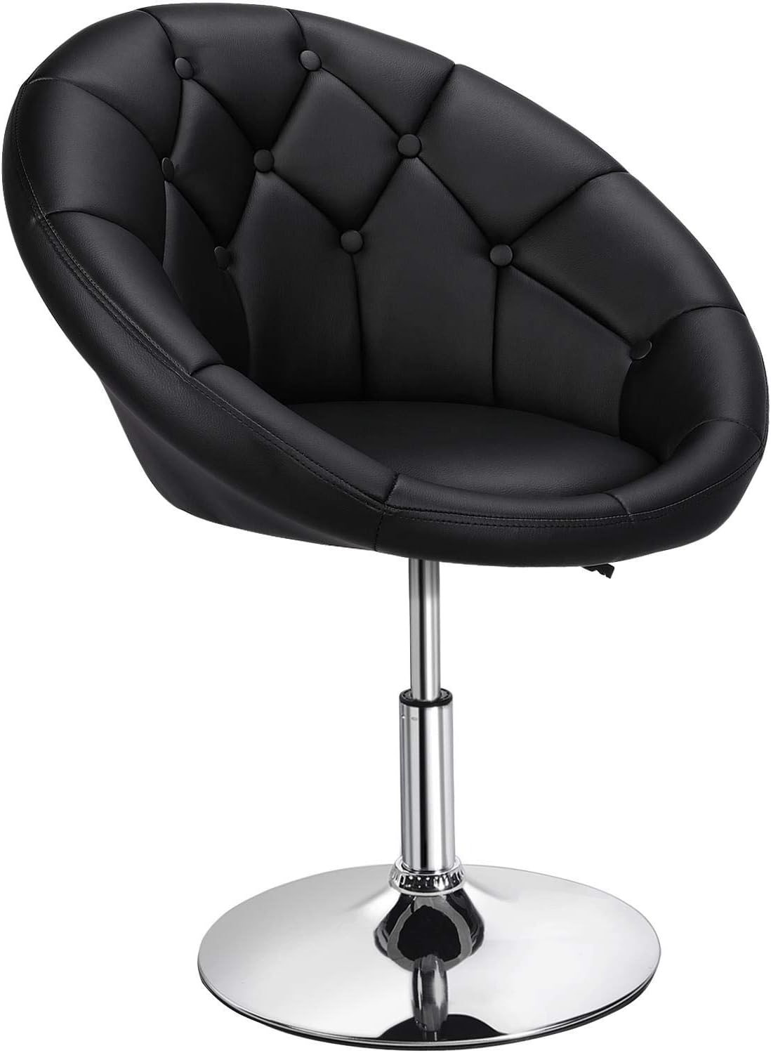Yaheetech Vanity Chair Makeup Chair Swivel Accent Chair Height Adjustable Round Back Tilt Chair with Chrome Frame for Makeup Room, Living Room, Retro Brown