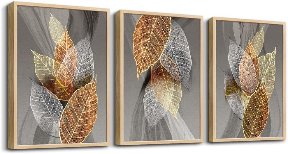 Canvas Wall Art For Living Room, Family Wall Decorations, Kitchen, Bathroom, Bedroom Modern Wall Decor Black Paintings Abstract Leaves Pictures Artwork Inspirational Home Decor 3 Pieces