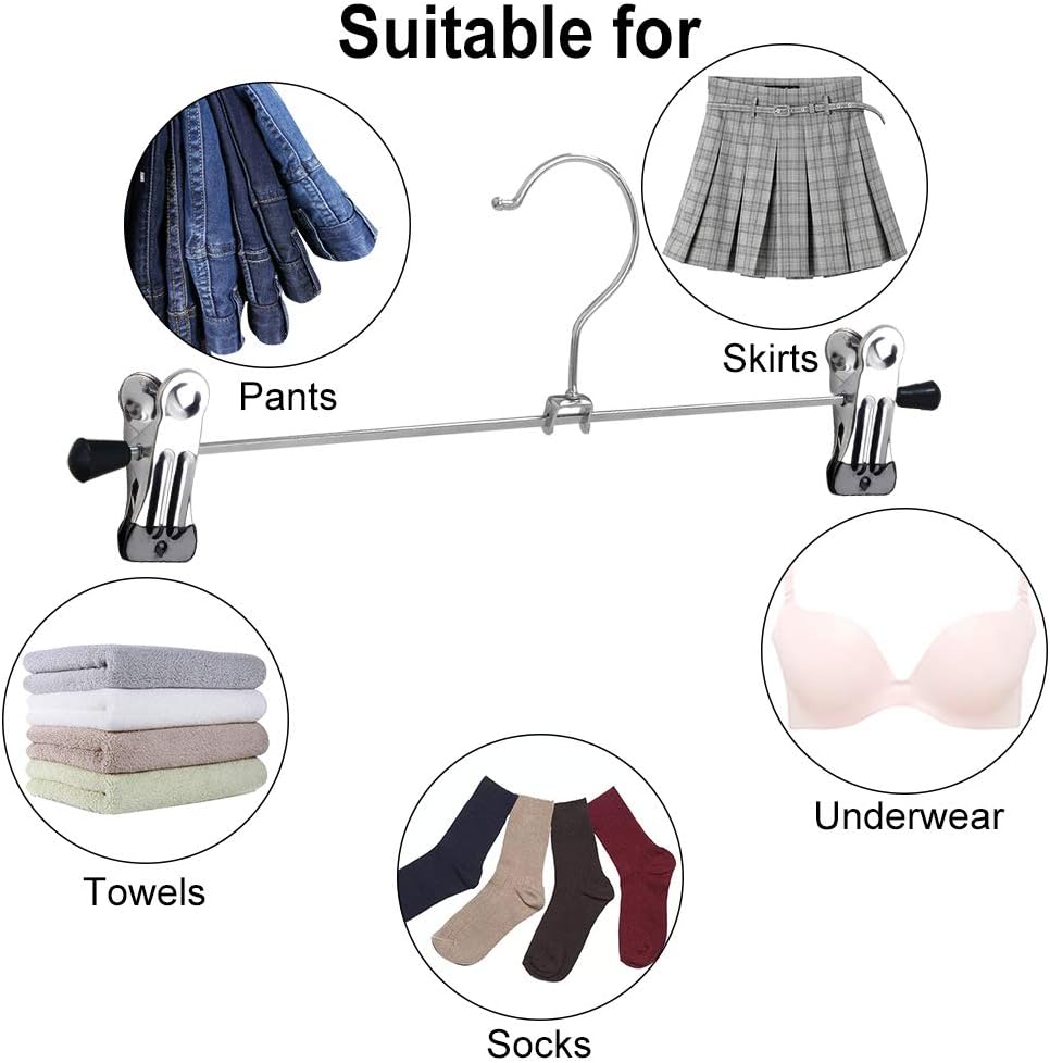 Pants Hangers with Clips 20 Pack, Adjustable Skirt Hangers for Women Metal Pants Hangers for Jeans