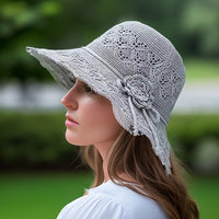 Thumbnail for Washable Breathable Foldable Hat, Women's Fashion Hollow Sun Hat Large Brimmed Beach Hat