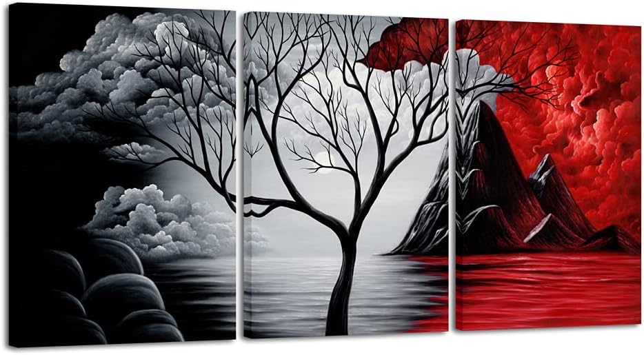 Wieco Art The Cloud Tree 3 Panels Modern Giclee Canvas Prints Artwork Abstract Seascape Paintings Reproduction Sea Beach Pictures Printed on Canvas Wall Art for Home Decorations Wall Decor