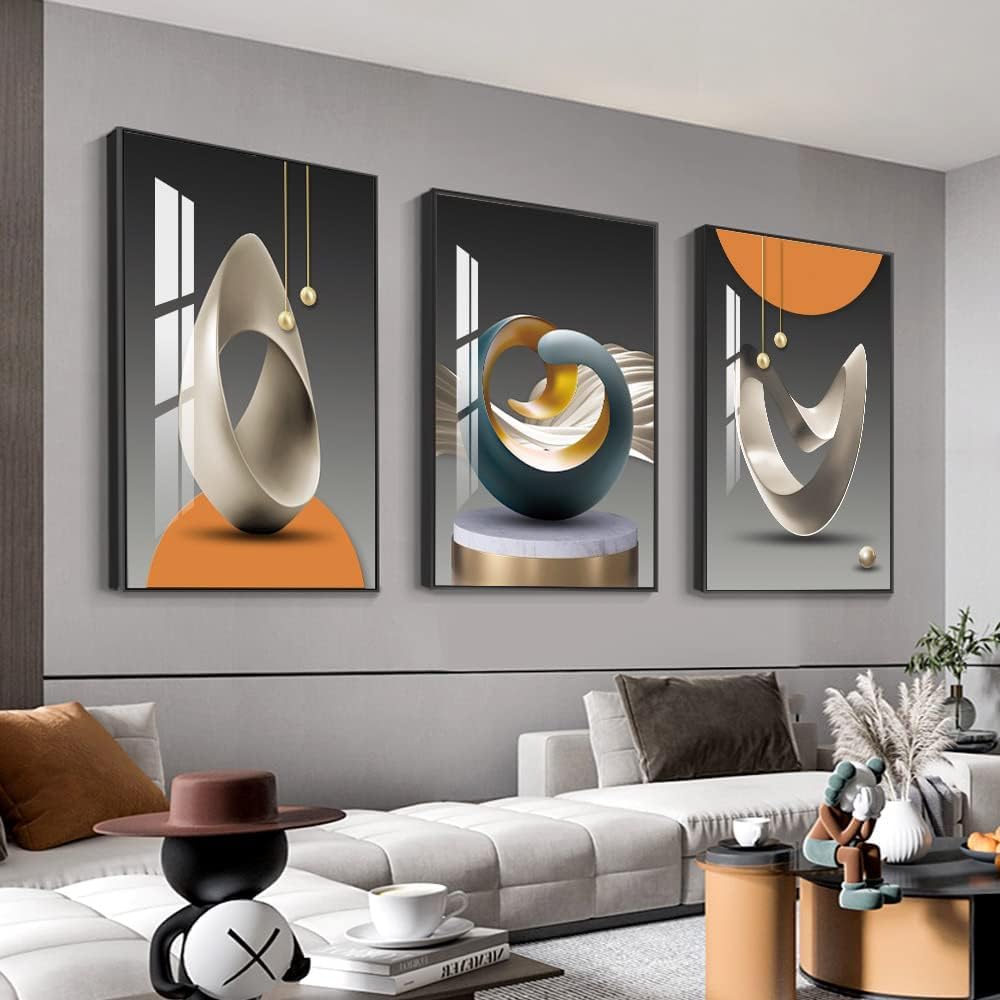 Abstract Modern Minimalist Natural Framed Decorative Painting Bright style Wall Art Set of 3Wall Decor for Living Room, Bedroom, Dining Room, Office, etc. (Blue, 16 "X 24" X 3 pieces)
