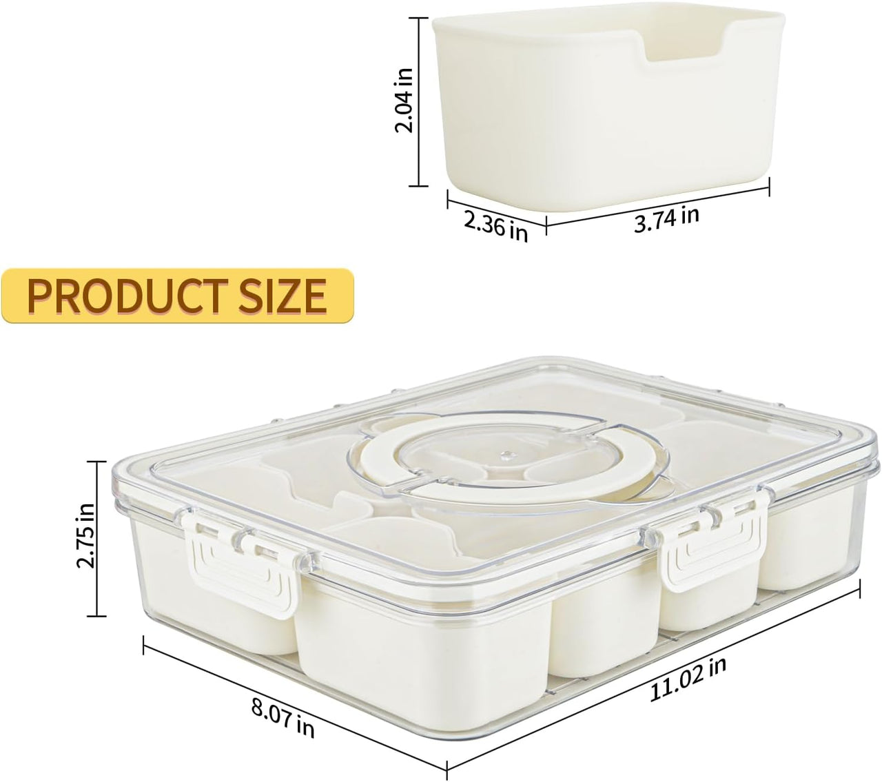 Divided Serving Tray with Lids& Removable, Snack Fruit Tray, 8 Compartment Square Food Storage Lunch Organizer for Vegetarian Candy, Fruits, Nuts, Snacks, for Party, Entertaining, Picnic