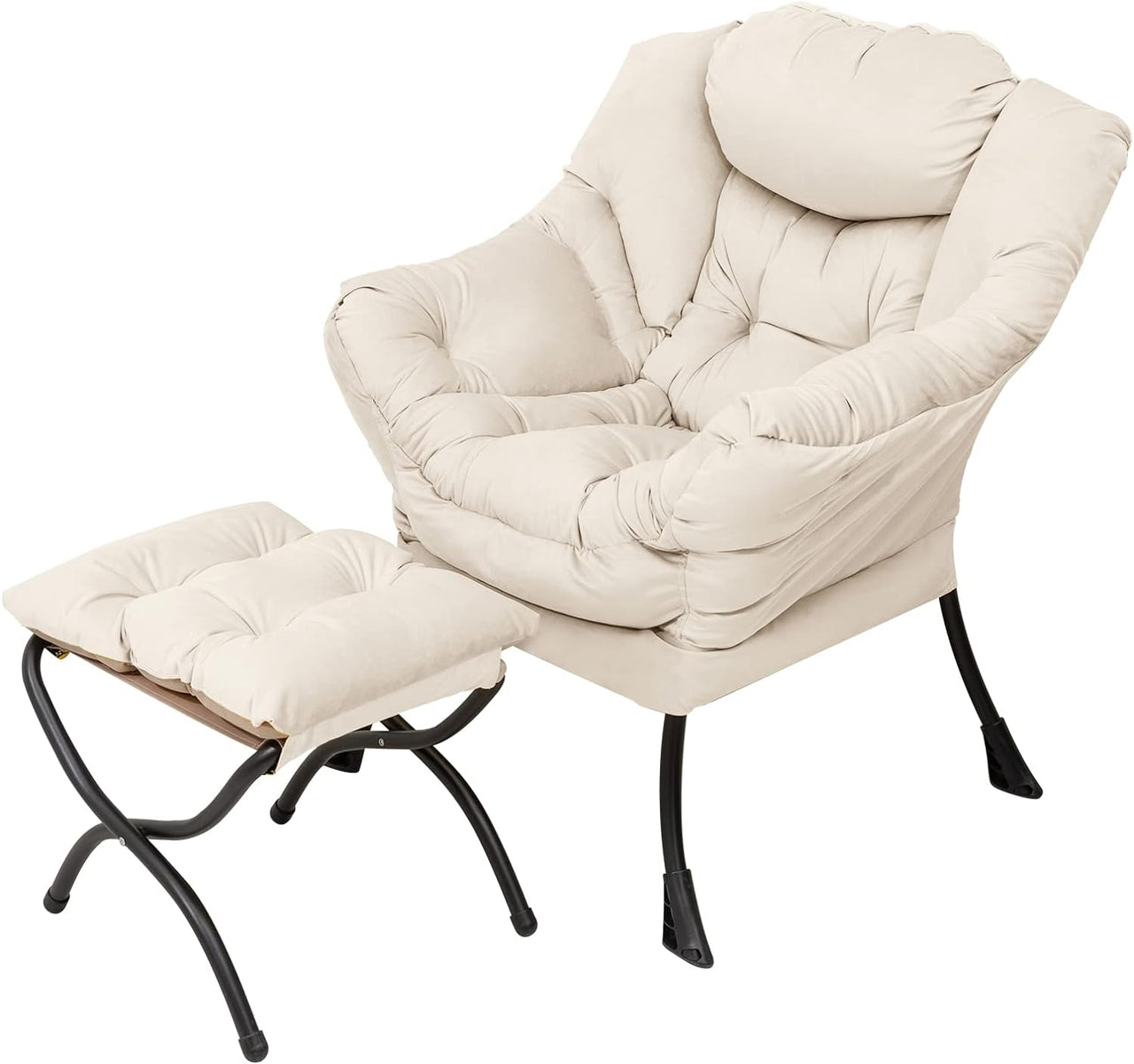Welnow Lazy Chair with Ottoman, Modern Lounge Accent Chair with Armrests and a Side Pocket, Leisure Sofa Chair Set, Reading Chair with Footrest for Small Space, Corner Chair, Plush Grey