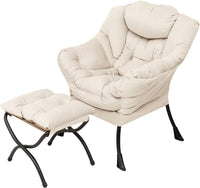 Thumbnail for Welnow Lazy Chair with Ottoman, Modern Lounge Accent Chair with Armrests and a Side Pocket, Leisure Sofa Chair Set, Reading Chair with Footrest for Small Space, Corner Chair, Plush Grey