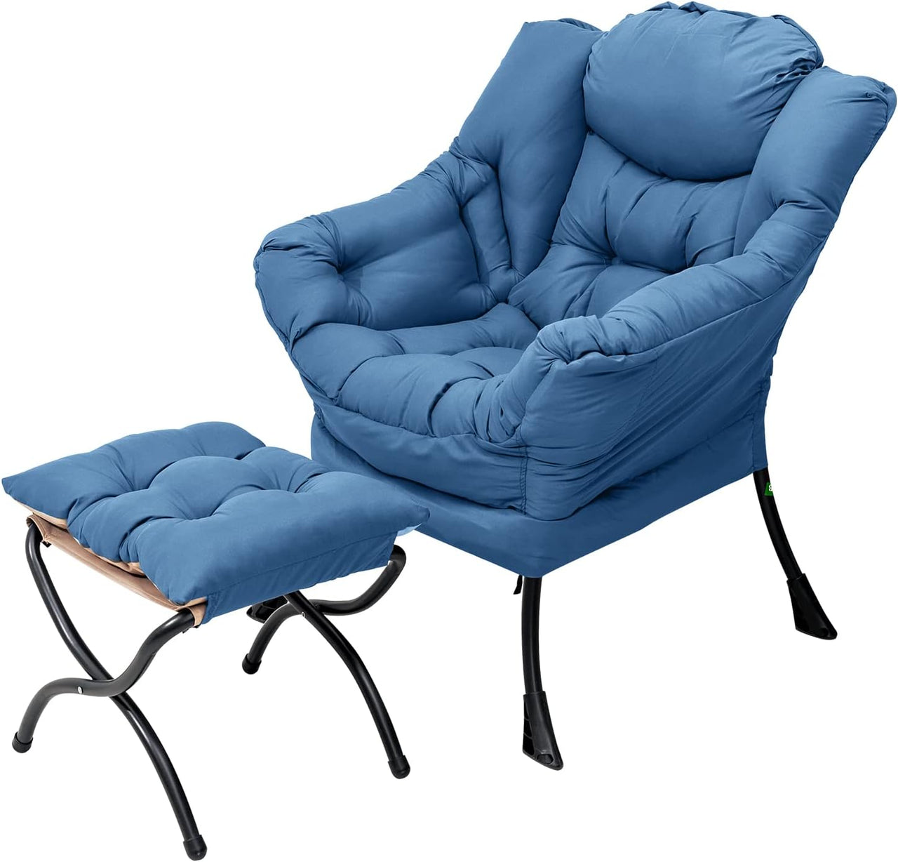 Welnow Lazy Chair with Ottoman, Modern Lounge Accent Chair with Armrests and a Side Pocket, Leisure Sofa Chair Set, Reading Chair with Footrest for Small Space, Corner Chair, Plush Grey