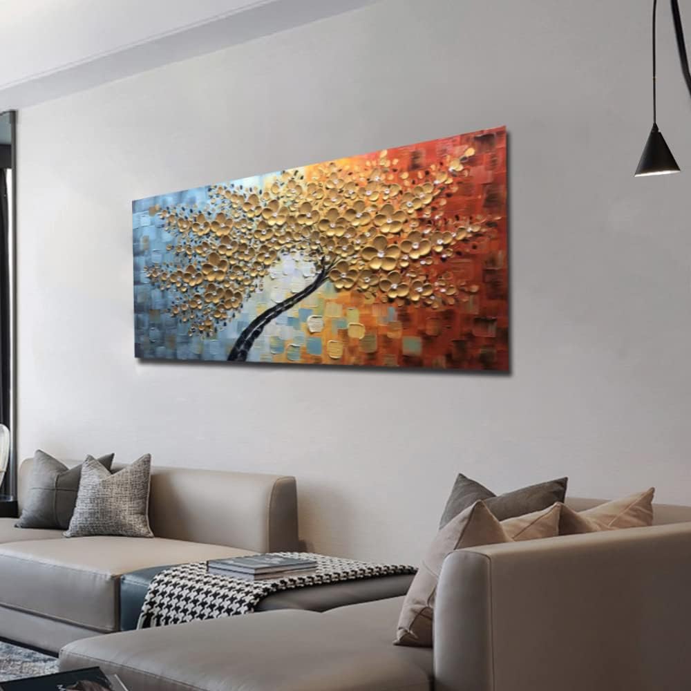 Art Hand Painting Oil Painting Abstract Decorative Storm Wall Art Painting for Wall Decorations Lucky tree Pictures for Living Room,Bedroom,Restaurant,Office,Hotel Wall Decorative Murals 24×48in