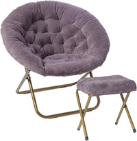 Thumbnail for Milliard Cozy Chair with Footrest Ottoman/Faux Fur Saucer Chair for Bedroom/X-Large (Purple)