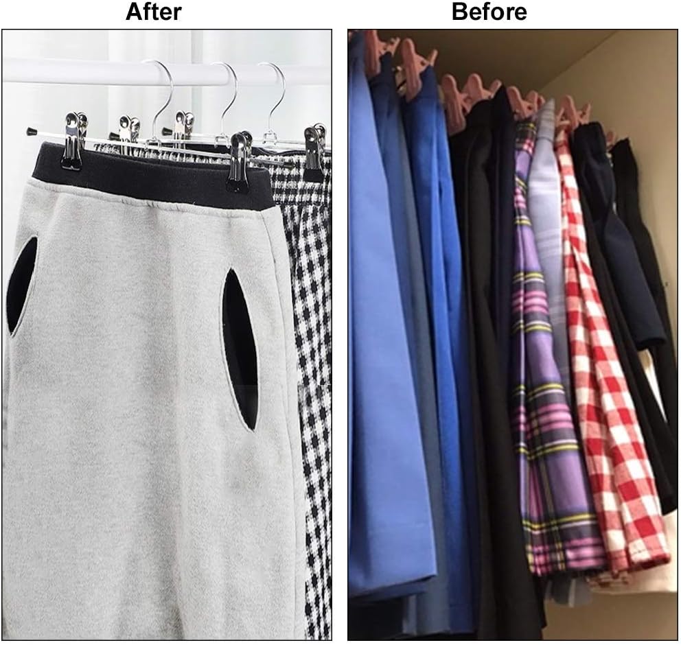 Pants Hangers with Clips 20 Pack, Adjustable Skirt Hangers for Women Metal Pants Hangers for Jeans