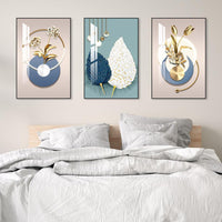 Thumbnail for Abstract Modern Minimalist Natural Framed Decorative Painting Bright style Wall Art Set of 3Wall Decor for Living Room, Bedroom, Dining Room, Office, etc. (Blue, 16 