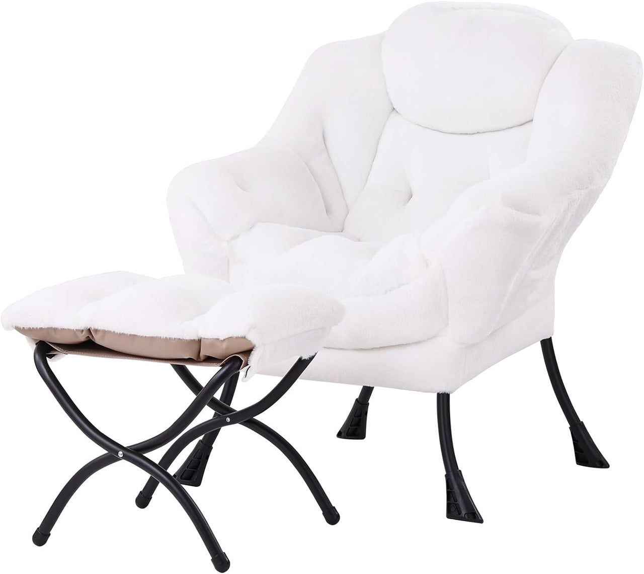 Welnow Lazy Chair with Ottoman, Modern Lounge Accent Chair with Armrests and a Side Pocket, Leisure Sofa Chair Set, Reading Chair with Footrest for Small Space, Corner Chair, Plush Grey