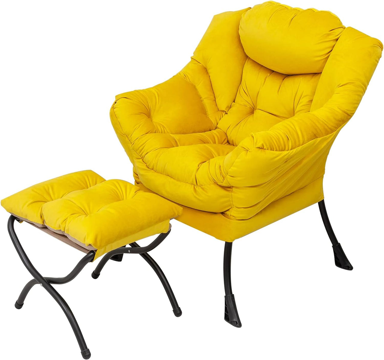 Welnow Lazy Chair with Ottoman, Modern Lounge Accent Chair with Armrests and a Side Pocket, Leisure Sofa Chair Set, Reading Chair with Footrest for Small Space, Corner Chair, Plush Grey