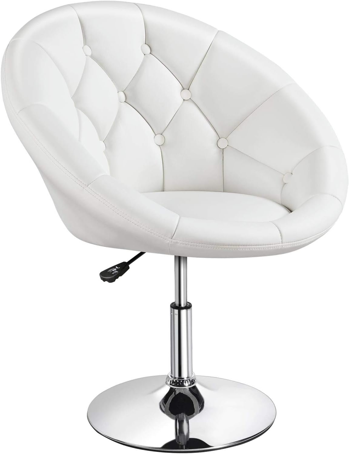 Yaheetech Vanity Chair Makeup Chair Swivel Accent Chair Height Adjustable Round Back Tilt Chair with Chrome Frame for Makeup Room, Living Room, Retro Brown