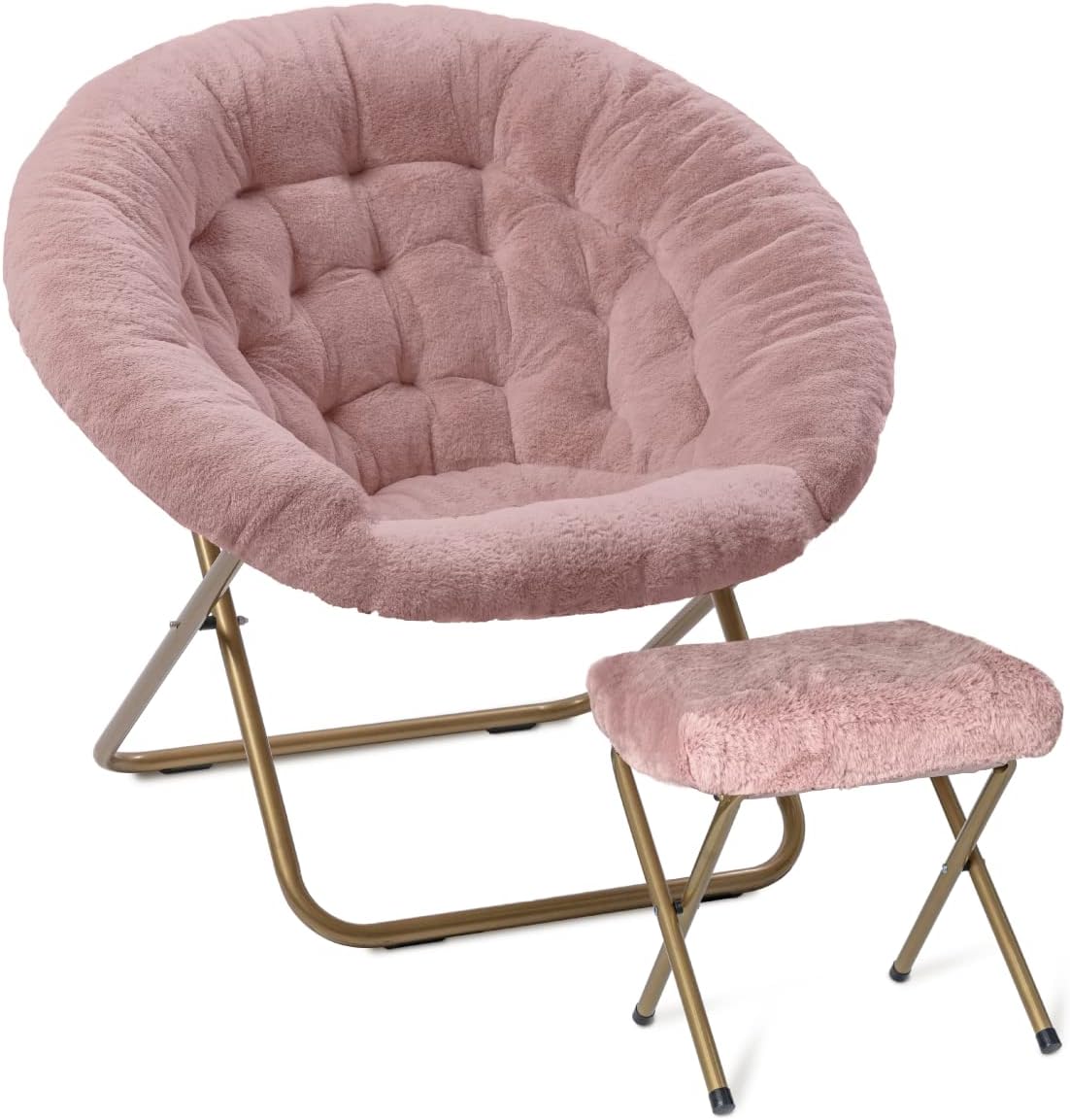 Milliard Cozy Chair with Footrest Ottoman/Faux Fur Saucer Chair for Bedroom/X-Large (Purple)