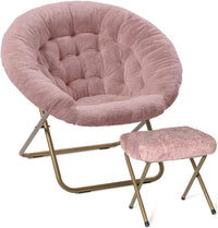 Thumbnail for Milliard Cozy Chair with Footrest Ottoman/Faux Fur Saucer Chair for Bedroom/X-Large (Purple)