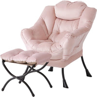 Thumbnail for Welnow Lazy Chair with Ottoman, Modern Lounge Accent Chair with Armrests and a Side Pocket, Leisure Sofa Chair Set, Reading Chair with Footrest for Small Space, Corner Chair, Plush Grey
