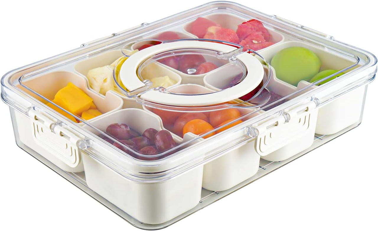 Divided Serving Tray with Lids& Removable, Snack Fruit Tray, 8 Compartment Square Food Storage Lunch Organizer for Vegetarian Candy, Fruits, Nuts, Snacks, for Party, Entertaining, Picnic