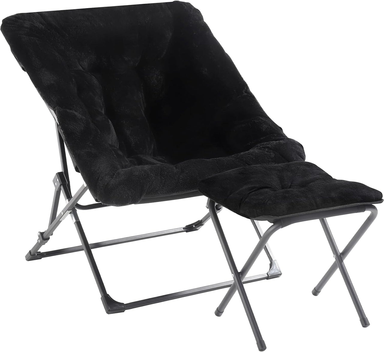 OAKHAM Comfy Saucer Chair, Folding Faux Fur Lounge Chair for Bedroom and Living Room, Flexible Seating for Kids Teens Adults, X-Large (Faux Fur-Grey)