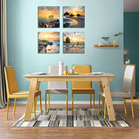 Thumbnail for Art Romantic Sea Water Sunset Print Decorative Beach Modern Seascape Paintings on Canvas Wall Artwork for Living Room Bedroom Home Office Decorations 4 Panels Stretched Canvas Prints (Seaview)