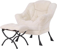 Thumbnail for Welnow Lazy Chair with Ottoman, Modern Lounge Accent Chair with Armrests and a Side Pocket, Leisure Sofa Chair Set, Reading Chair with Footrest for Small Space, Corner Chair, Plush Grey