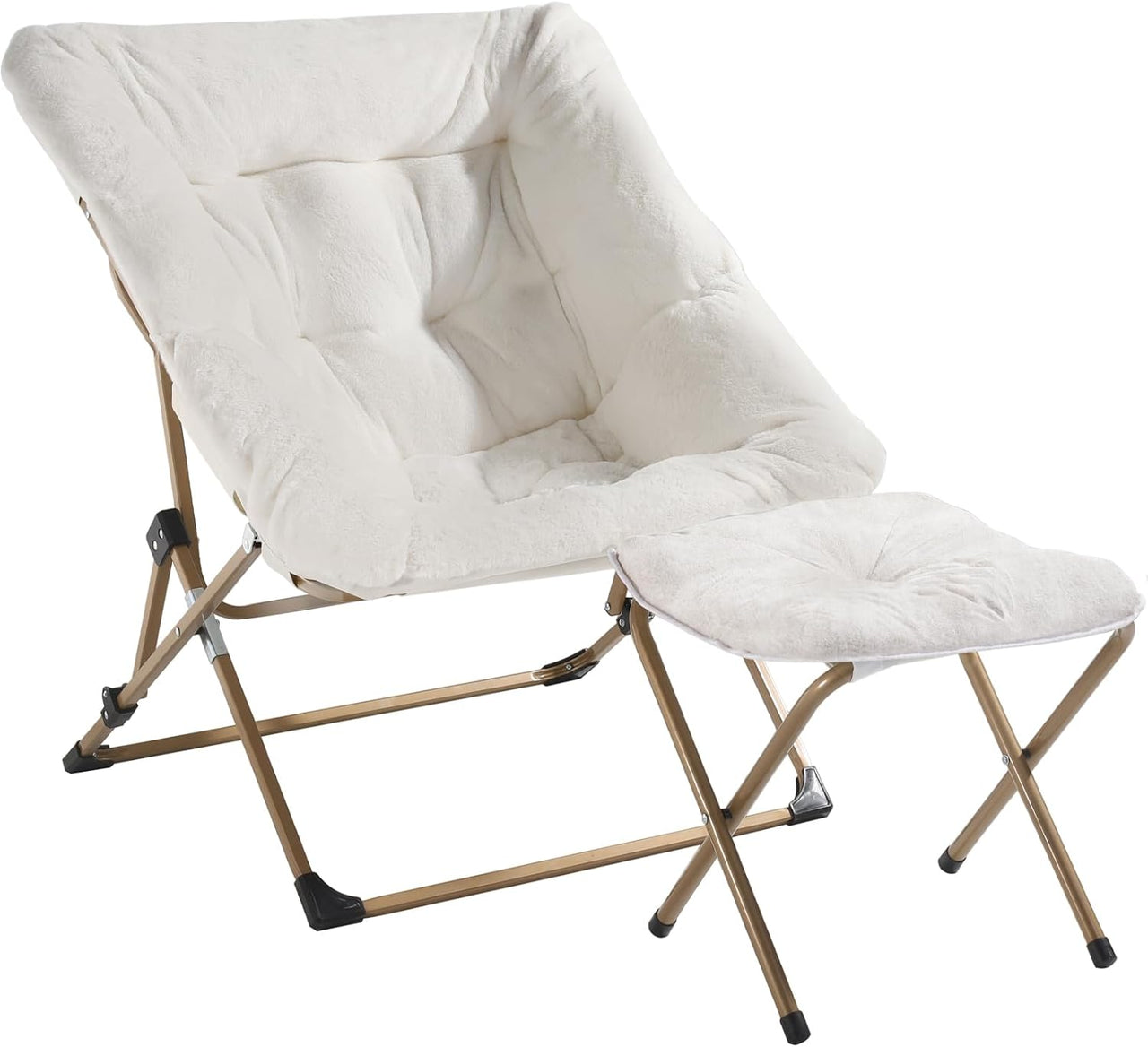 OAKHAM Comfy Saucer Chair, Folding Faux Fur Lounge Chair for Bedroom and Living Room, Flexible Seating for Kids Teens Adults, X-Large (Faux Fur-Grey)