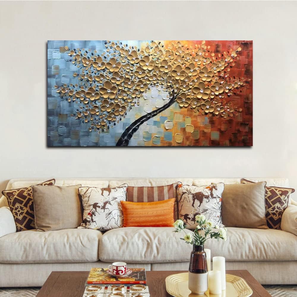 Art Hand Painting Oil Painting Abstract Decorative Storm Wall Art Painting for Wall Decorations Lucky tree Pictures for Living Room,Bedroom,Restaurant,Office,Hotel Wall Decorative Murals 24×48in