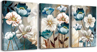 Thumbnail for SERIMINO 3 Piece Lotus Flower Canvas Wall Art for Living Room White and Indigo Blue Floral Picture Wall Decor for Dining Room Bedroom Bathroom Kitchen Print Painting for Home Decorations