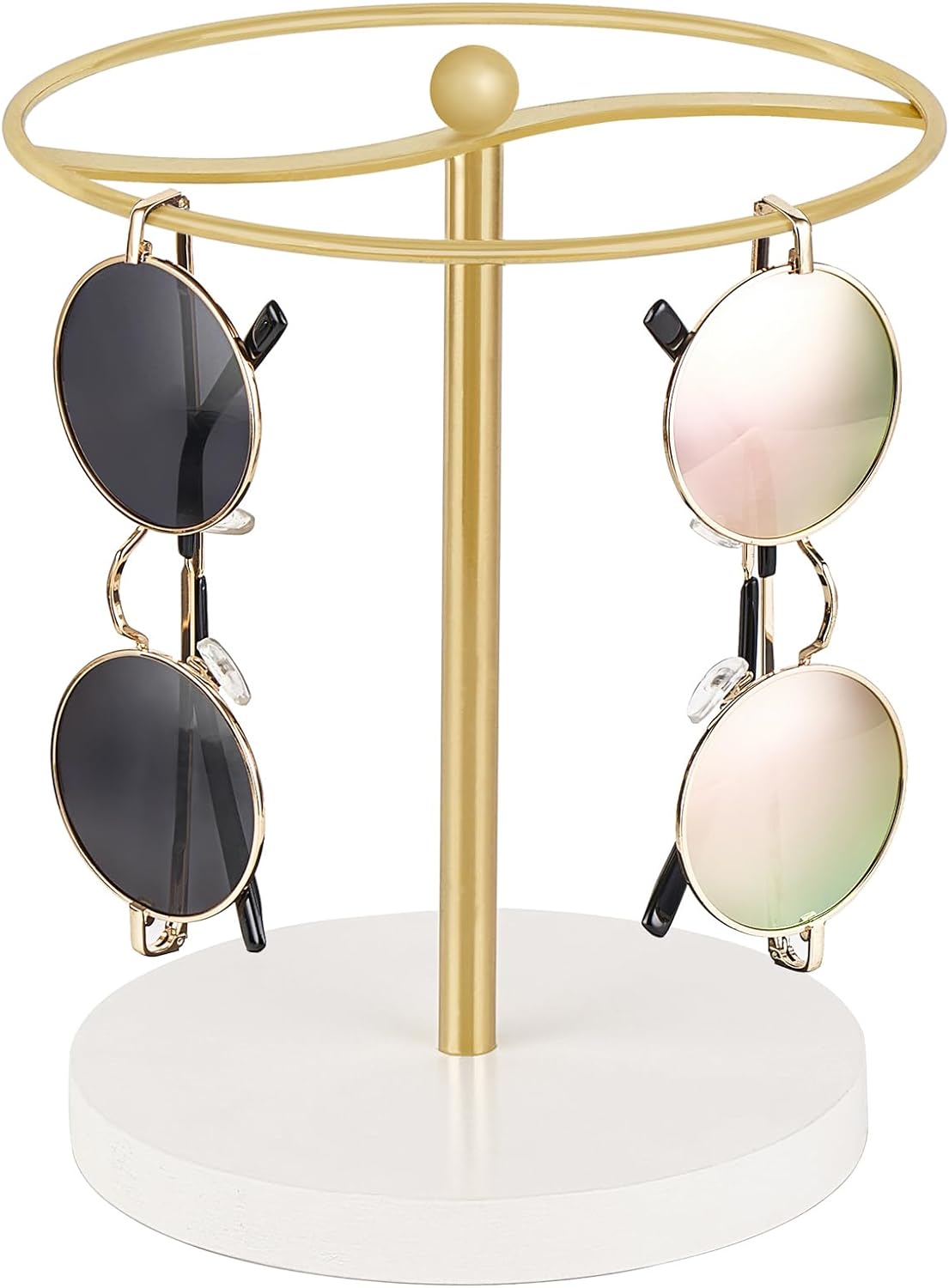 Mkono Sunglasses Organizer Glasses Holder Stand Metal Frame with Wood Base Sunglass Storage Display Eyeglasses Rack for up to 12 Pairs of Eyewear Glasses for Table Dresser Desk Bedroom, Black