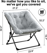 Thumbnail for OAKHAM Comfy Saucer Chair, Folding Faux Fur Lounge Chair for Bedroom and Living Room, Flexible Seating for Kids Teens Adults, X-Large (Faux Fur-Grey)