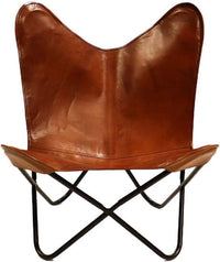 Thumbnail for Home Décor Genuine Leather Butterfly Chair Handmade Iron Frame I Lounge Chair, Comfortable Recliner