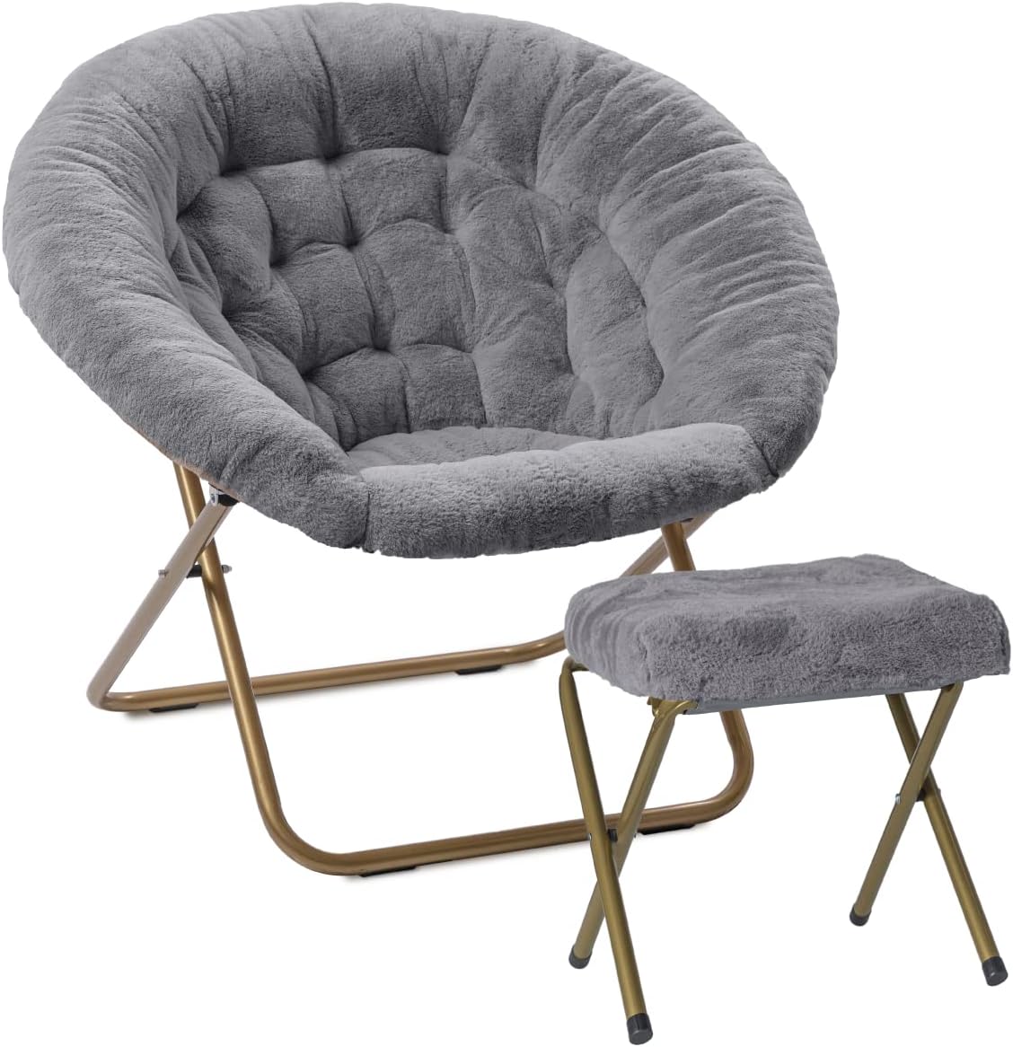 Milliard Cozy Chair with Footrest Ottoman/Faux Fur Saucer Chair for Bedroom/X-Large (Purple)
