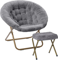 Thumbnail for Milliard Cozy Chair with Footrest Ottoman/Faux Fur Saucer Chair for Bedroom/X-Large (Purple)