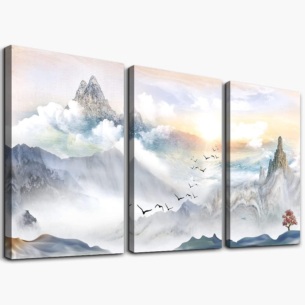Wall Art For Living Room black and white Blue tree moon Canvas Wall Decor for Home artwork Painting 12" x 16" 3 Pieces Canvas Print For bedroom Decor Modern Salon kitchen office Hang a picture