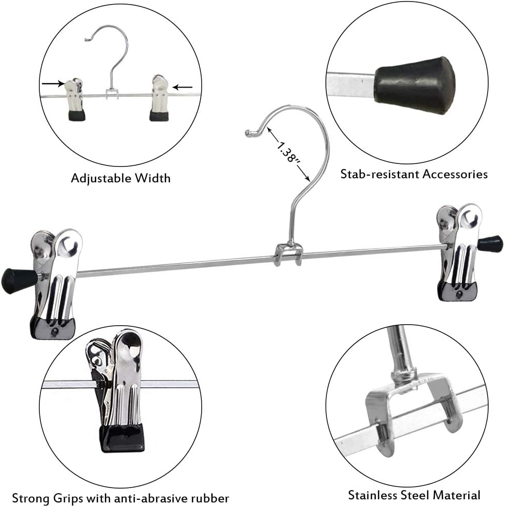 Pants Hangers with Clips 20 Pack, Adjustable Skirt Hangers for Women Metal Pants Hangers for Jeans