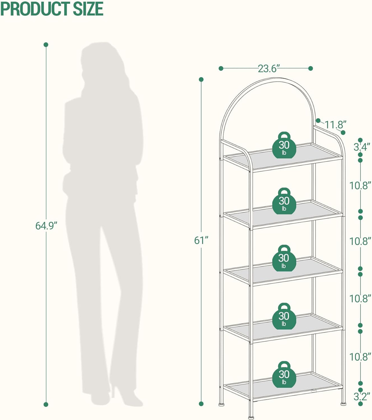 Bookcase Bookshelf, Tempered Glass Bookshelves, Slim Shelving Unit for Bedroom, Bathroom, Home Office, Steel Frame, 5 Tier Gold BC21599G