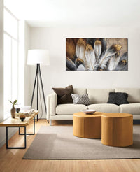 Thumbnail for Feather Wall Art Modern Living Room Bedroom Wall Decoration Large Giclee Print Canvas Painting Artwork for Home Decor One Piece White Gold Brown Feather Picture Ready to Hang 24x48 Size