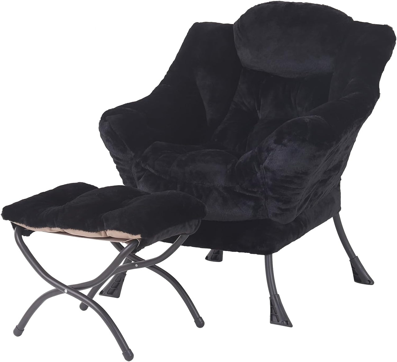 Welnow Lazy Chair with Ottoman, Modern Lounge Accent Chair with Armrests and a Side Pocket, Leisure Sofa Chair Set, Reading Chair with Footrest for Small Space, Corner Chair, Plush Grey