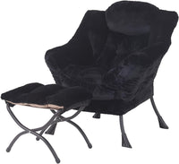 Thumbnail for Welnow Lazy Chair with Ottoman, Modern Lounge Accent Chair with Armrests and a Side Pocket, Leisure Sofa Chair Set, Reading Chair with Footrest for Small Space, Corner Chair, Plush Grey