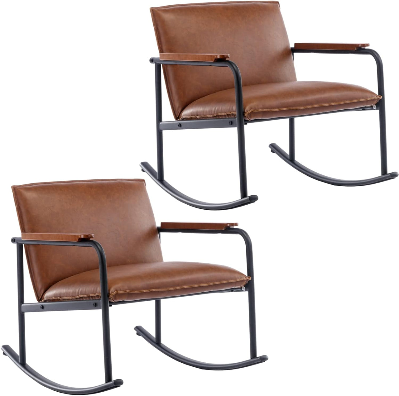 LukeAlon Mid Century Linen Rocking Accent Chair, Modern Lounge Chair with Metal Base Retro Comfy Low Nursery Rocker Chair with Wooden Armrest for Living Room Bedroom, Beige