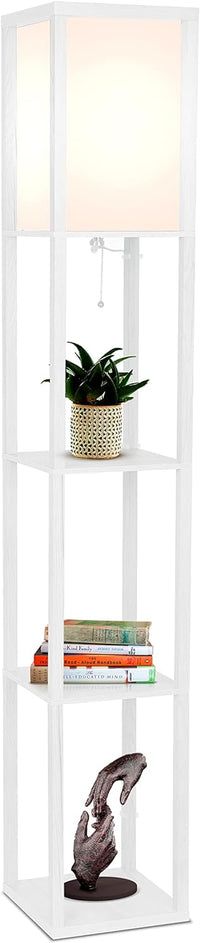 Thumbnail for Brightech Maxwell - Modern Shelf Floor Lamp with Lamp Shade and LED Bulb - Corner Display Floor Lamps with Shelves for Living Room, Bedroom and Office - Natural Wood