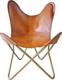 Thumbnail for Home Décor Genuine Leather Butterfly Chair Handmade Iron Frame I Lounge Chair, Comfortable Recliner