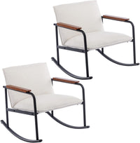 Thumbnail for LukeAlon Mid Century Linen Rocking Accent Chair, Modern Lounge Chair with Metal Base Retro Comfy Low Nursery Rocker Chair with Wooden Armrest for Living Room Bedroom, Beige