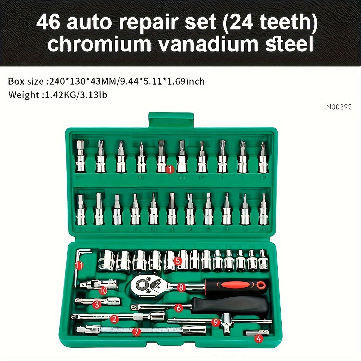 46-Piece Pro-Quality Socket Wrench Set - 1/4 Drive with Metric & Imperial Bit Socket, Extension Bar for Auto and Home Use, Durable & Versatile, Complete with Storage Case
