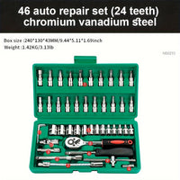 Thumbnail for 46-Piece Pro-Quality Socket Wrench Set - 1/4 Drive with Metric & Imperial Bit Socket, Extension Bar for Auto and Home Use, Durable & Versatile, Complete with Storage Case