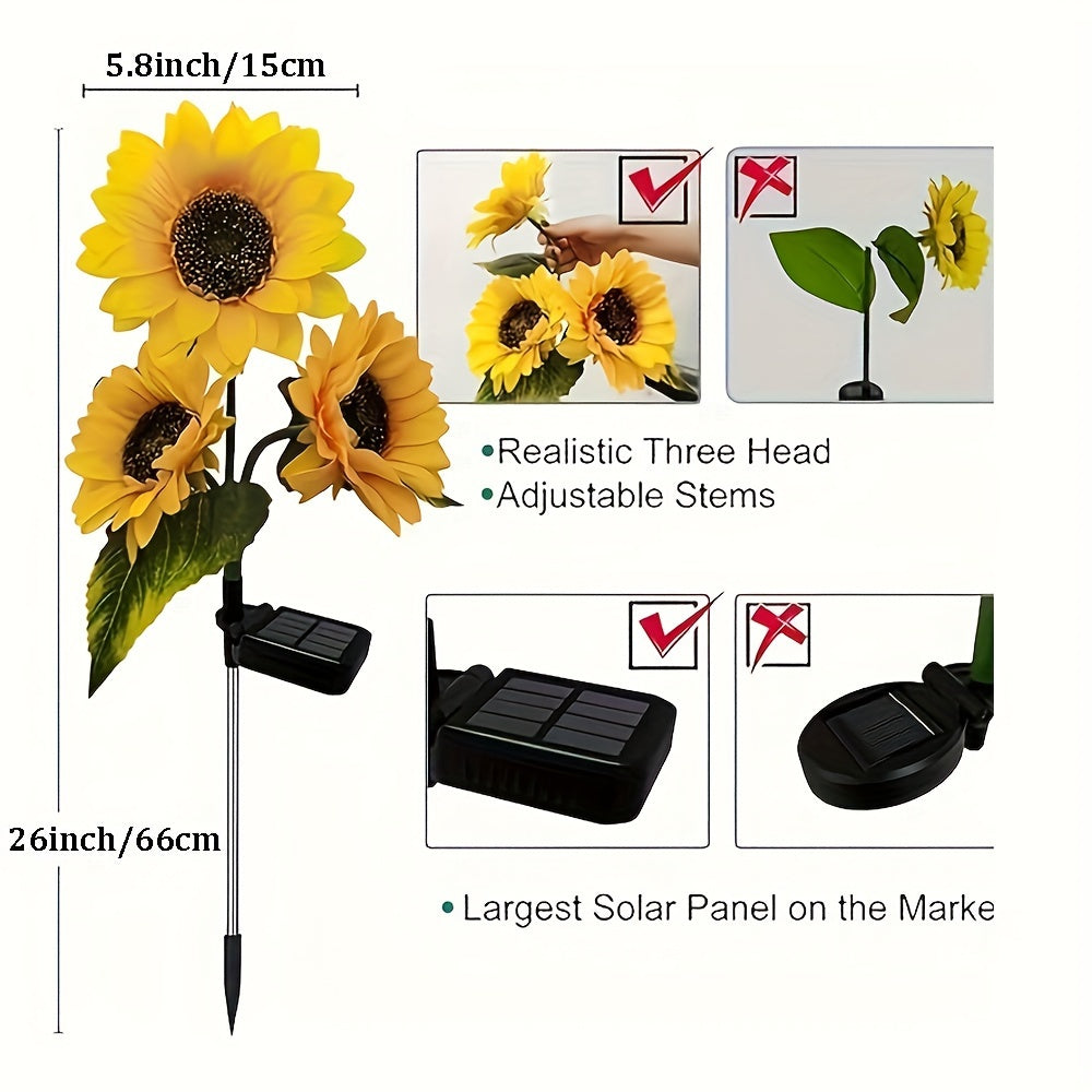 2 Packs Solar Powered Sunflower LED Garden Lights - Vibrant Yellow Flower Decorations with 3 LED Lights, Waterproof, Durable ABS Material, Perfect for Patio, Lawn, Yard, Pathway, and Garden Decor on Independence Day, Labor Day, Mothers Day, Thanksgiving D