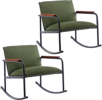 Thumbnail for LukeAlon Mid Century Linen Rocking Accent Chair, Modern Lounge Chair with Metal Base Retro Comfy Low Nursery Rocker Chair with Wooden Armrest for Living Room Bedroom, Beige