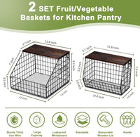 Thumbnail for Fruit and Vegetable storage, 2 Set Wall Mounted Wire Baskets, Fruit Basket for Kitchen Counter, Hanging Fruit Basket, Potato Onion Basket, Wire Basket for Organizing, Countertop Organization Pantry