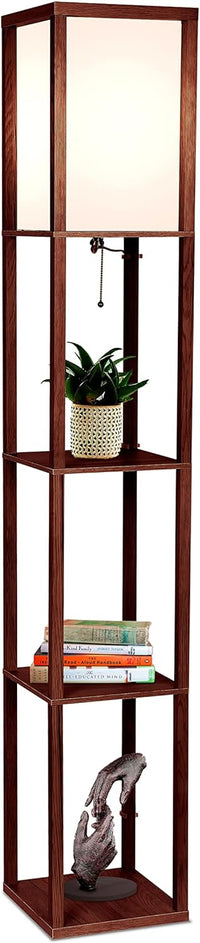 Thumbnail for Brightech Maxwell - Modern Shelf Floor Lamp with Lamp Shade and LED Bulb - Corner Display Floor Lamps with Shelves for Living Room, Bedroom and Office - Natural Wood