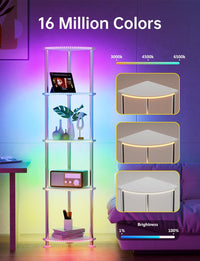 Thumbnail for Floor Lamp with Shelf Corner Shelf with Light Standing Lamp with Shelves Music Sync Dimmable and Timing Corner Lamp with Wireless Charger & USB Port 5 Tier White