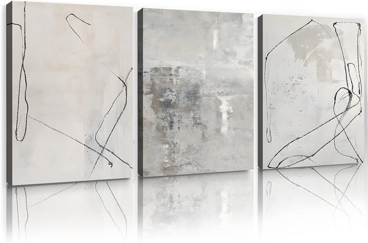White and Grey Marble Wall Art Modern Abstract Art Beige White Canvas Painting Marble Painting Wall Decor Black Grey and White Prints Gray Beige Abstract Wall Art for Living Room 16x24inch Unframed